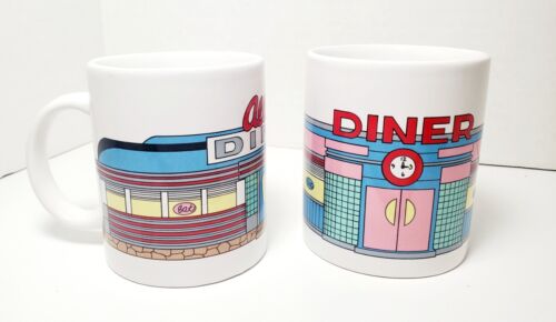 Set Of 2 Vintage OGGI Art Deco Diner Mugs Cups 10 Oz - Picture 1 of 14