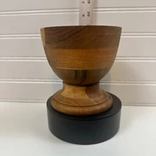 Vintage Handcrafted Wooden Pedestal Serving Bowl Multi-Tone Mid-Century Decor