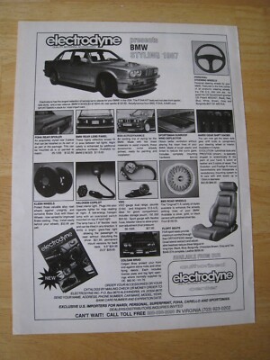 ELECTRODYNE QUALITÄT MOTORZUBEHÖR BMW STYLING 1987 WERBUNG A4 GRÖßE Datei 24