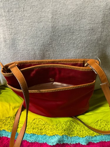Michael Kors Wine/Red NylonJet Set Brown Leather Trim Zip Shoulder BagCrossbody - Picture 4 of 12