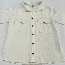 Naif Button Up Shirt Womens Small White Open Neck Cuffed 3/4 Sleeve Relaxed Fit