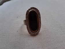 Costume Jewelry Ring, Gold Coloured, Black Oval Stone