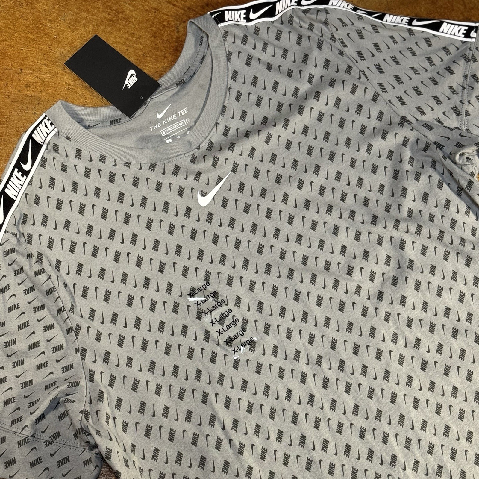 Nike Sportswear Gray Repeat All-over logo Print taping T-shirt Men’s XL  thumbnail 2