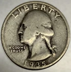 1935- S Washington 90% Silver Quarter Circulated Condition 25c US Coin - 4581