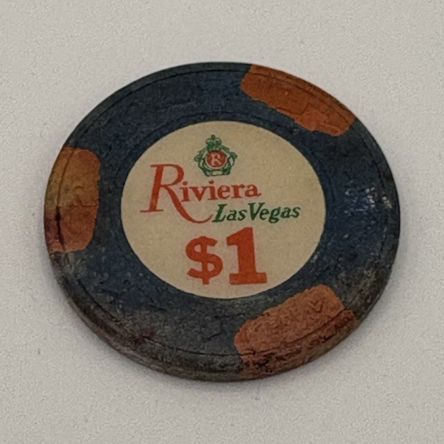 VTG Riviera Las Vegas clay Casino Chip $1 Blue/Orange