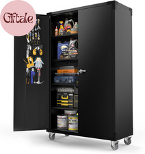Upgraded Wide  Deep Garage Storage Cabinet, Metal Storage Cabinet with Pegboard