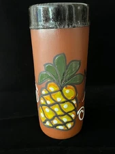 Vintage Tonala Pineapple & Floral Red Ware Ceramic Clay Stoneware Pottery Vase