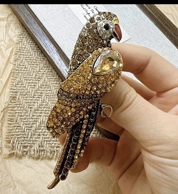 Beautiful Rhinestone Beige Brown  Parrot Brooch