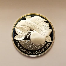 1996 Canada silver dollar, McIntosh Apple, DCAM proof from RCM set, KM-274