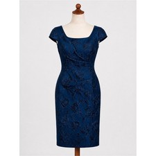 JS Collections Lapis Blue Jacquard Sheath Dress Cap Sleeve Sz 6 Formal Cocktail