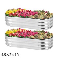 2PCS Metal Planter Box Galvanized Raised Garden Bed Set 4.5x2x1ft Patio Kit