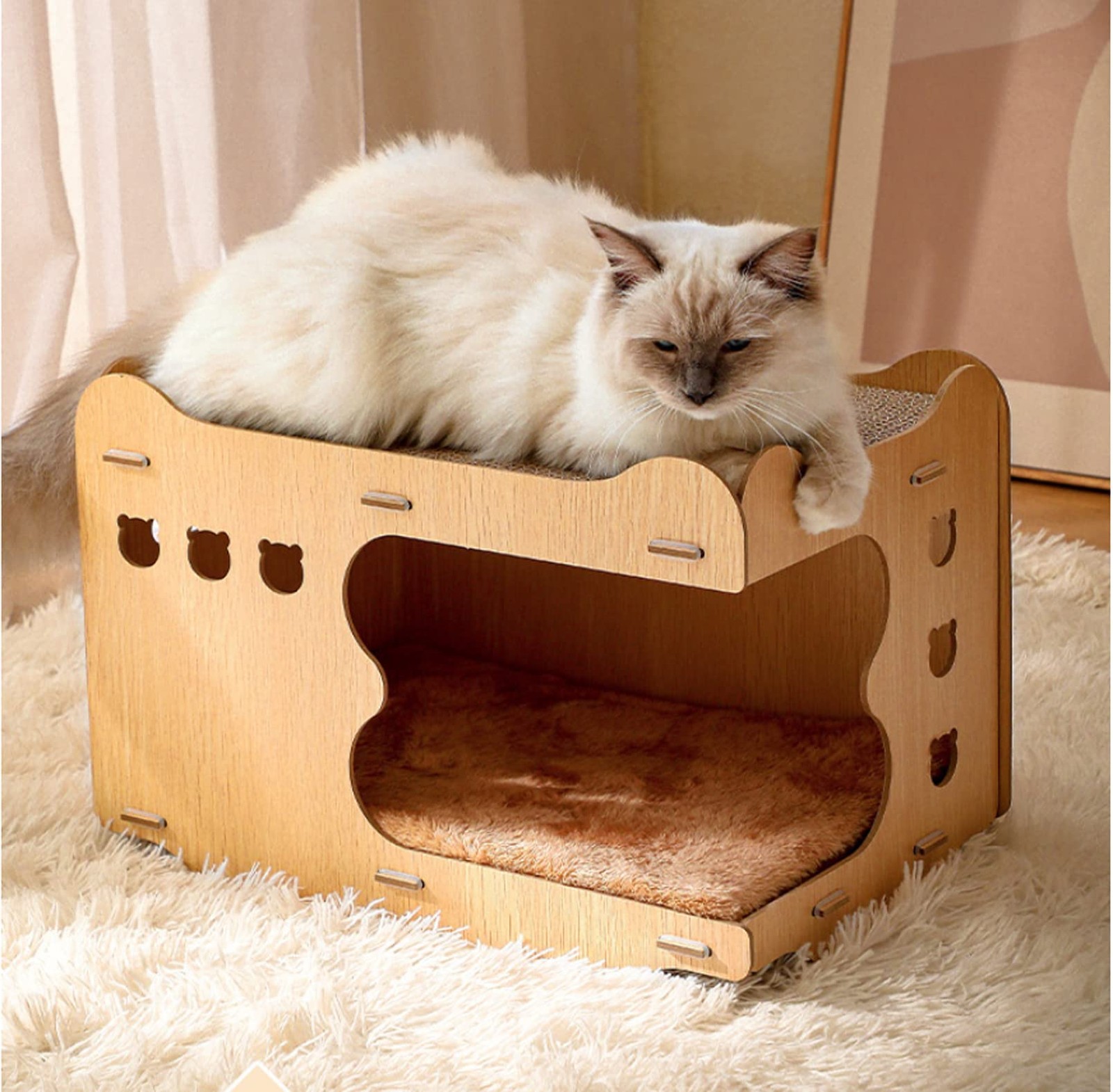 Griffoir pour chat cabane carton équipé pour chaton