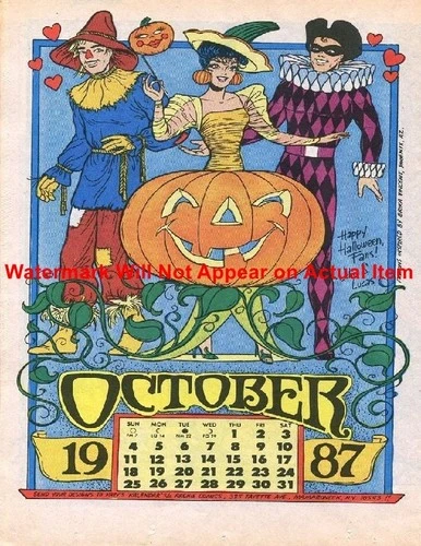 Vintage Halloween 1987 Calendar Page Photograph Print 8.5x11"
