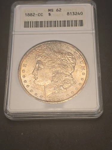 ANACS MS62 1882-CC MORGAN SILVER DOLLAR $1  Toning
