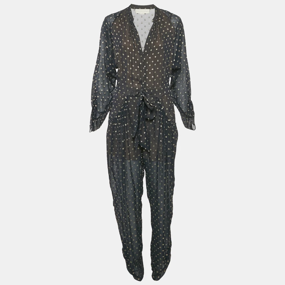 Stella McCartney Navy Blue Silk Lurex Fil-coupe Tie-Up Detail  Jumpsuit M