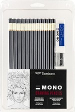 Tombow 51523 MONO Drawing Pencil Set, Assorted Degrees, 12-Pack. Black
