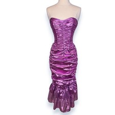 Vintage Jessica McClintock Gunne Sax Purple Metallic Strapless Mermaid Dress 5