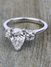 Pear Cut 2.50Ct Three Simulated Diamond White Gold Plated Engagement Ring Size 5