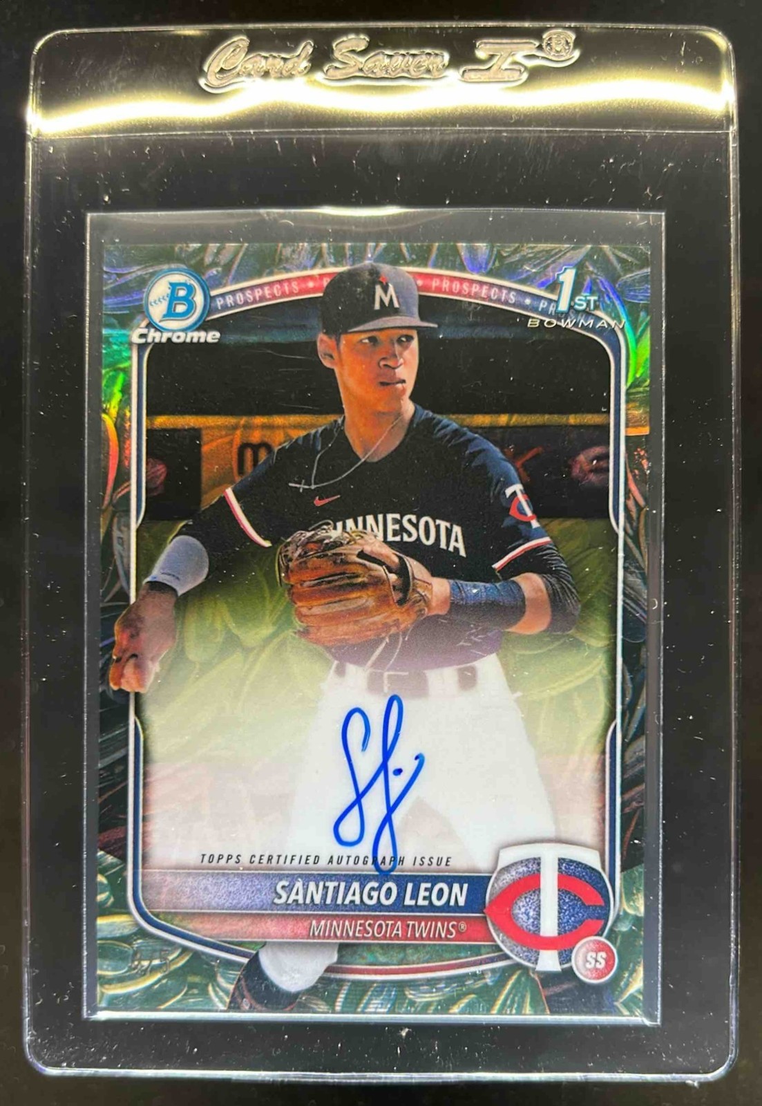 2025 Bowman Chrome Santiago Leon Auto Sunflower Seeds Refractor 1st #/5