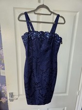 Scott McClintock Vintage Ladies Navy Blue Floral Sequin Embroidered Dress Sz 10