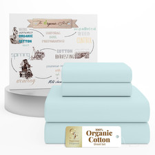 Supreme Elegance 4 Pcs 100 Organic Cotton Queen Bed Sheets Set Cooling Percale