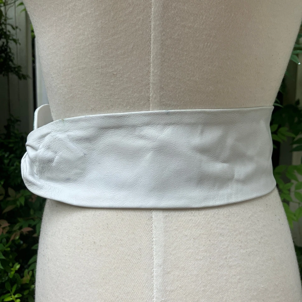 Handmade Leather Belt OOAK Tie Wrap 39” White Green Reptile Earthy Boho Western - Image 3 of 4