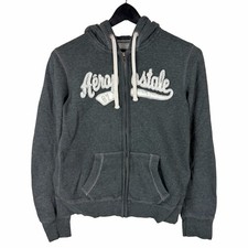 Women s Y2K Aeropostale New York Script Logo Full Zip Grey Hoodie Size M