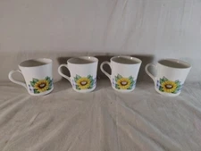 Lot Of 4 Corning Ware Sunsations Coffee Mugs Sunflowers Made in the USA