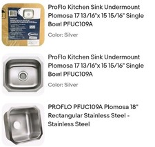 ProFlo Kitchen Sink Undermount Plomosa 17 13/16"x 15 15/16" Single Bowl PFUC109A
