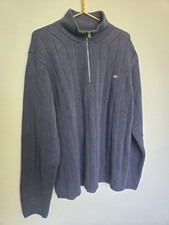 Vintage Polo Jeans Co Ralph Lauren Mens XL Navy Blue 1/4 Zip Knit Cotton Sweater