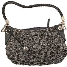 The Sak Crochet Purse Bag Black White Variegated Yarn Braided Strap Zip & Charm