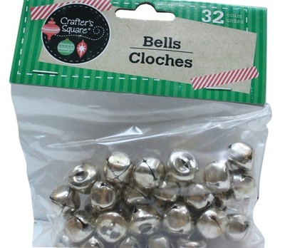 TWO bags of 32 Count 1/2 Inch Silver Craft Jingle Bells  ( 64 bells)