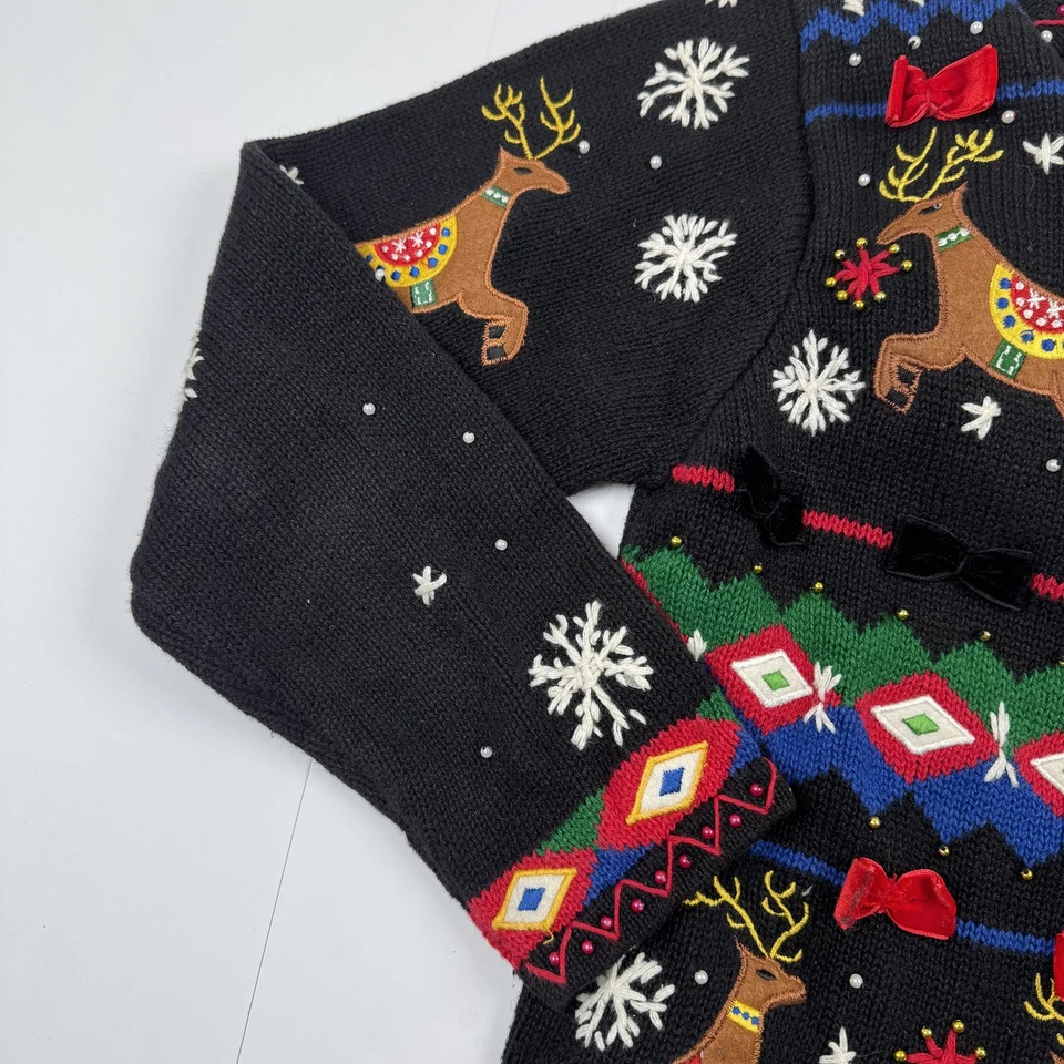 Hampshire Studio Sweater Womens Petite Small Reindeer Christmas Holiday Festive - Image 4 of 4