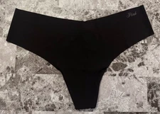 NWT VICTORIA'S SECRET PINK M BLACK RIB THIN LIGHTWEIGHT NO SHOW THONG PANTIES