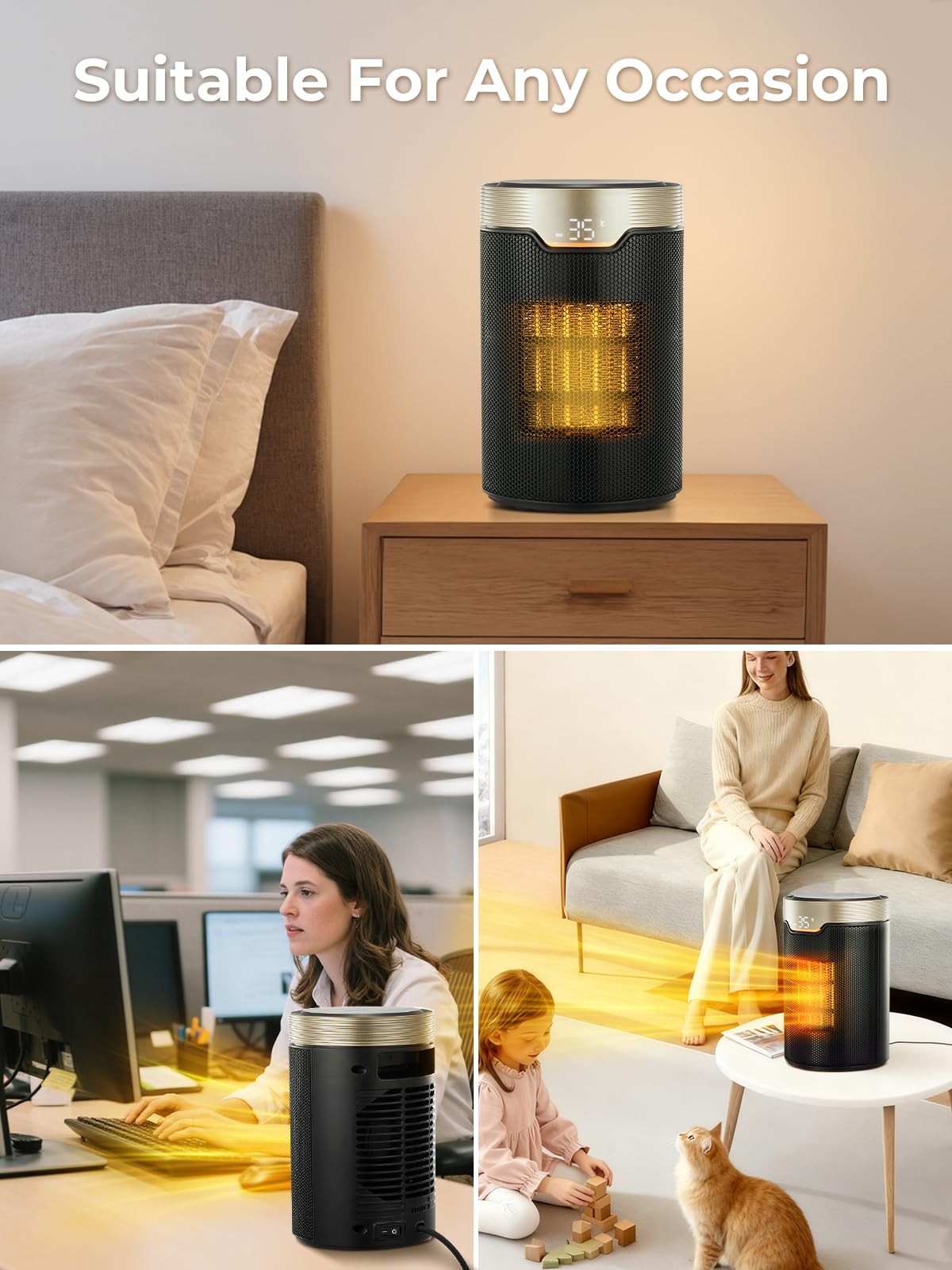 Space Heater, Portable Electric Heaters for Indoor Use with Thermostat, 24H T...