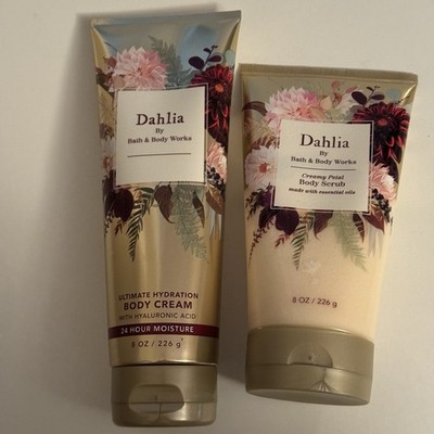 Bath & Body Works Dahlia Body Cream & Creamy Petal Body Scrub Bath Set Of 2- 8oz