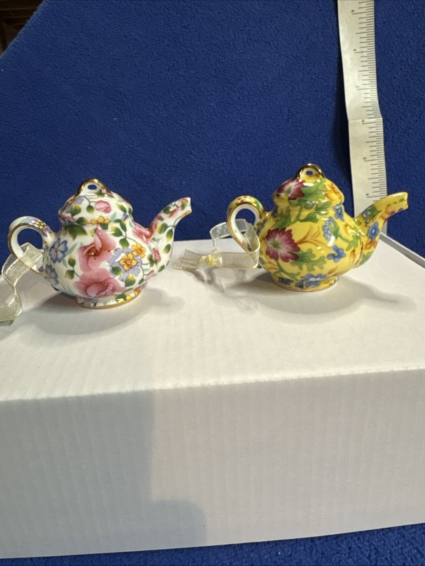 Lot Of 2 Chintz Miniature Teapot Ornaments Michelle And Caroline