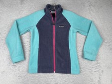 Columbia Jacket Girls Medium 10/12 Teal Blue Fleece Full Zip Colorblock Soft