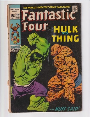 FANTASTIC FOUR #112 MARVEL 1971 CLASSIC THING VS HULK COVER BUSCEMA ART GOOD