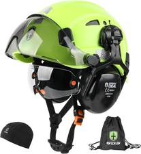 GREEN DEVIL Hard Hat Safety Helmet with Visor and Ear Muffs Men Women Vented ...