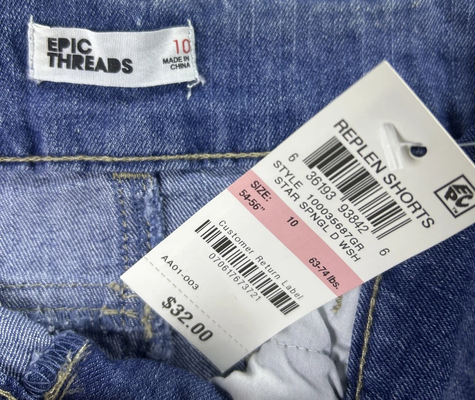Pantalón Corto Epic Threads Bordado Denim Rayas Niñas Talla 10 Cierre Botón Mosca Nuevo con Etiquetas Foto 3 de 4