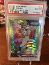 2018 Prizm Baker Mayfield Neon Green Pulsar Rookie Card Graded PSA 10 Low POP!. rookie card picture