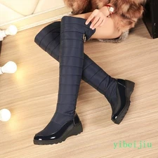 Women's Padded Over The Knee High Boots Quilted Tall Long Snow Winter Shoes Lady