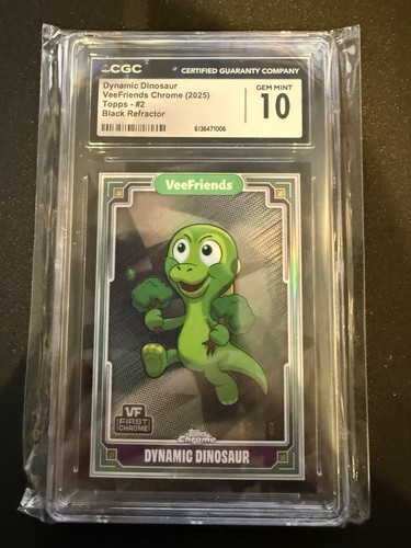 DYNAMIC DINOSAUR 2025 TOPPS CHROME VEEFRIENDS #2 BLACK REFRACTOR 5/10 CGC 10