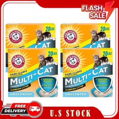 4 Pack ARM & HAMMER Multi-Cat Clumping Litter Unscented, 20 lb