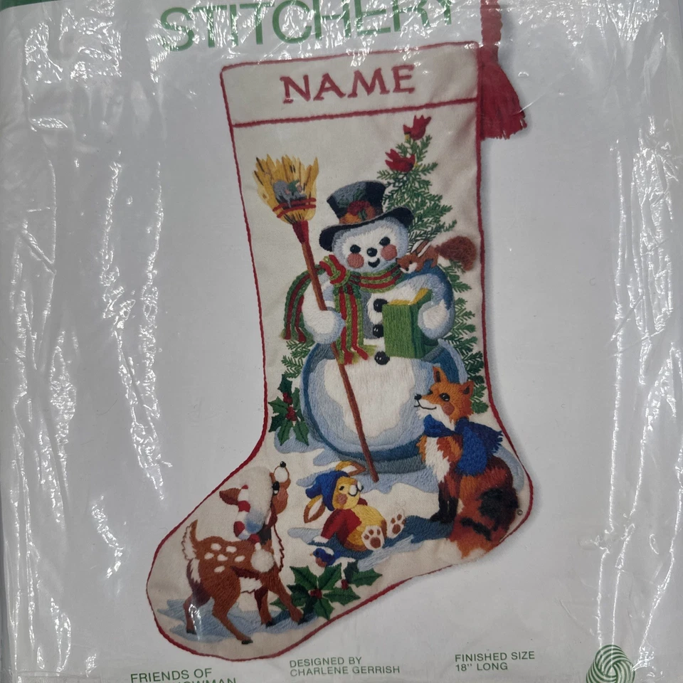 De Colección Sunset Stitchery Amigos del Muñeco de Nieve Crewel Navidad Medias Kit 2029 Foto 3 de 4