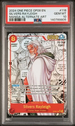 2024 ONE PIECE OP08-TWO LEGENDS MANGA ALTERNATE ART #118 SILVERS RAYLEIGH PSA 10