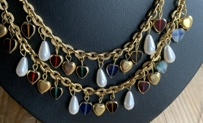  Halskette Amer. Double, StatementKette - Modeschmuck, mit Glasanhängern  !114