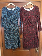 Lot/2 Talbots Small Petite Blue Paisley & Red Ruched Faux Wrap Sheath Dress EUC