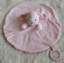 Modern Baby Pink Bunny Circle Lovey Baby Blanket Floral Bottom Embrodiery Eyes